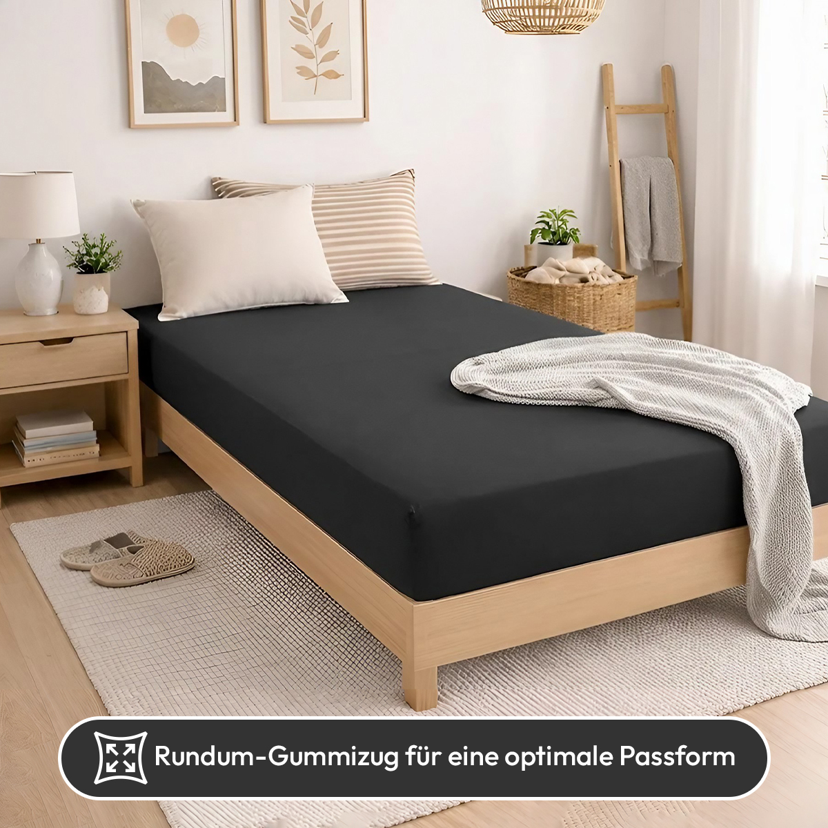 Jersey Spannbettlaken 140gsm in große 140-160x200+30 cm | Schwarz Farbe