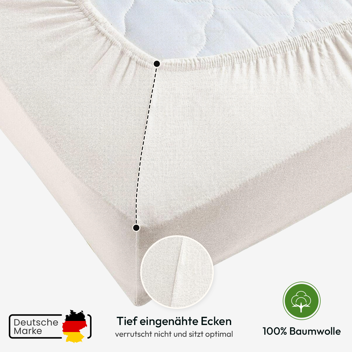 Jersey Spannbettlaken 140gsm in große 180-200x200+30 cm | Natur / Ecru Farbe