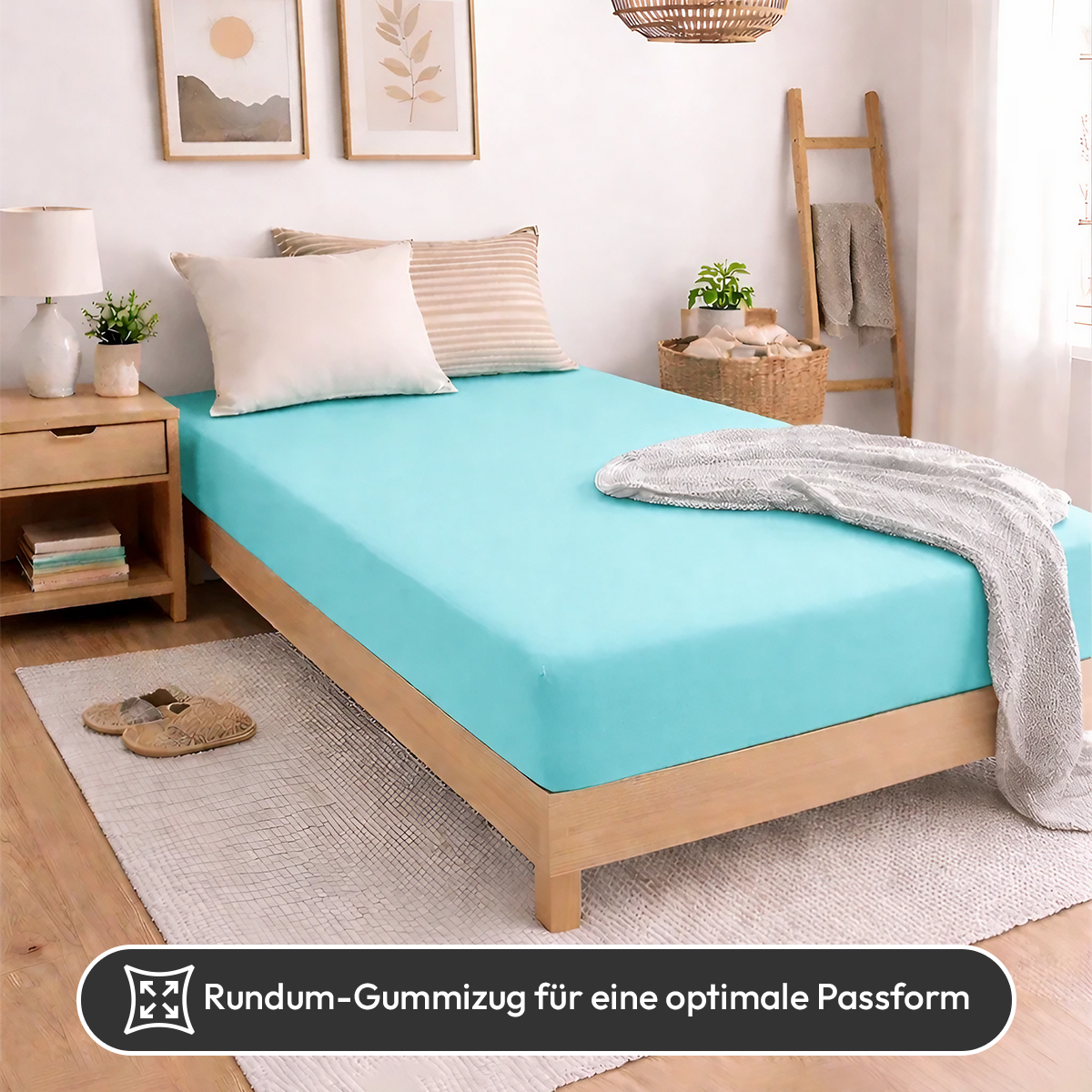 Jersey Spannbettlaken 140gsm in große 180-200x200+30 cm | Aqua / Lagune Farbe