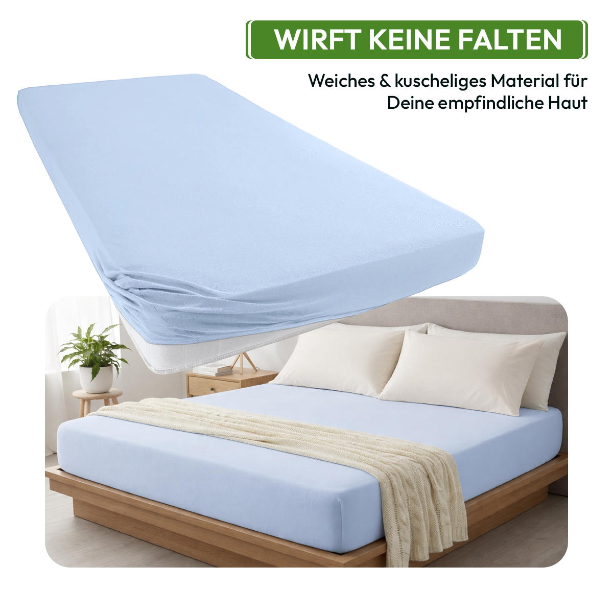 Jersey Spannbettlaken 140gsm in große 180-200x200+30 cm | Bleu / Hellblau Farbe