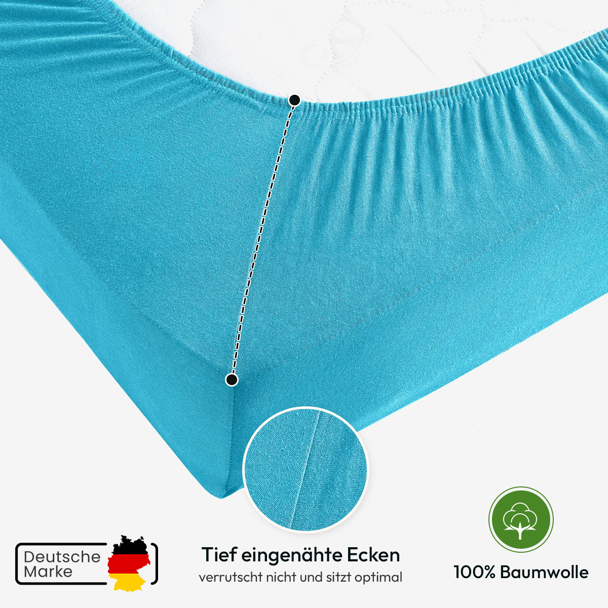 Jersey Spannbettlaken 140gsm in große 180-200x200+30 cm | Tuerkis Farbe