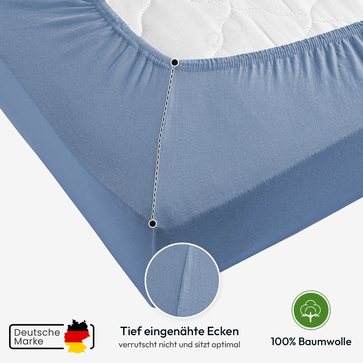 Jersey Spannbettlaken 140gsm in große 180-200x200+30 cm | Rauchblau Farbe