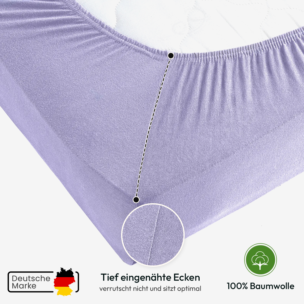 Jersey Spannbettlaken 140gsm in große 180-200x200+30 cm | Flieder Farbe