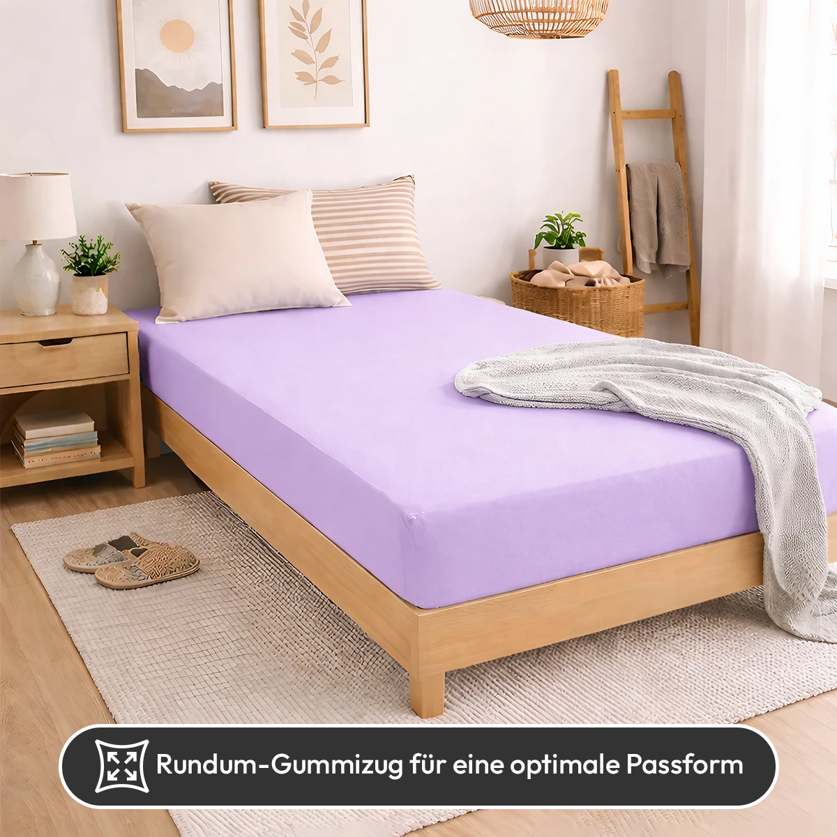Jersey Spannbettlaken 140gsm in große 180-200x200+30 cm | Flieder Farbe