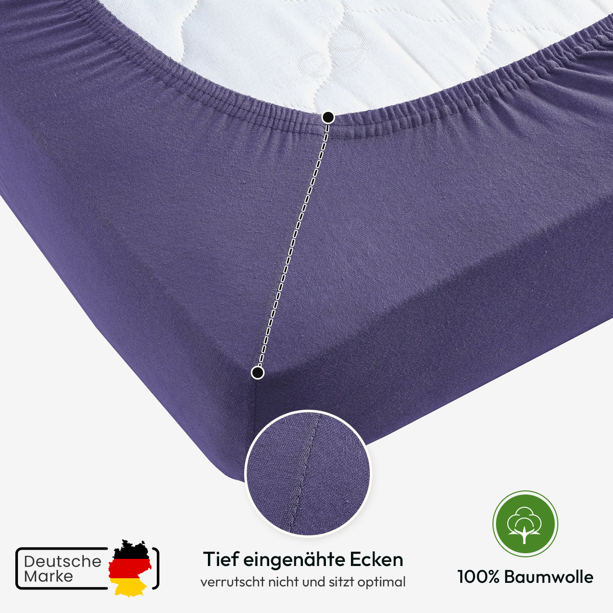 Jersey Spannbettlaken 140gsm in große 180-200x200+30 cm | Violett / Lila Farbe