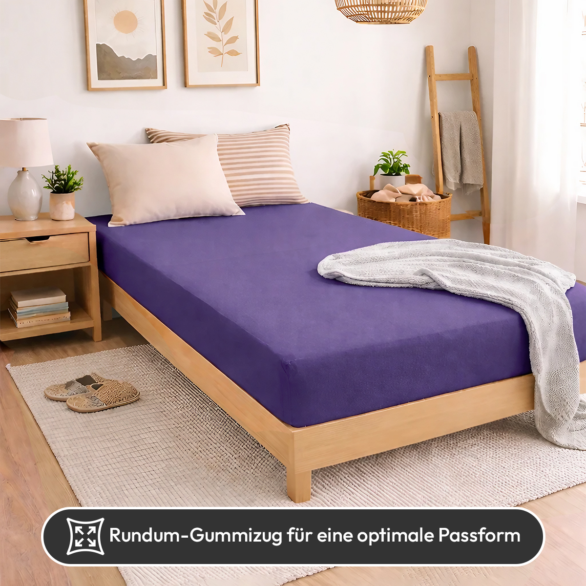 Jersey Spannbettlaken 140gsm in große 180-200x200+30 cm | Violett / Lila Farbe