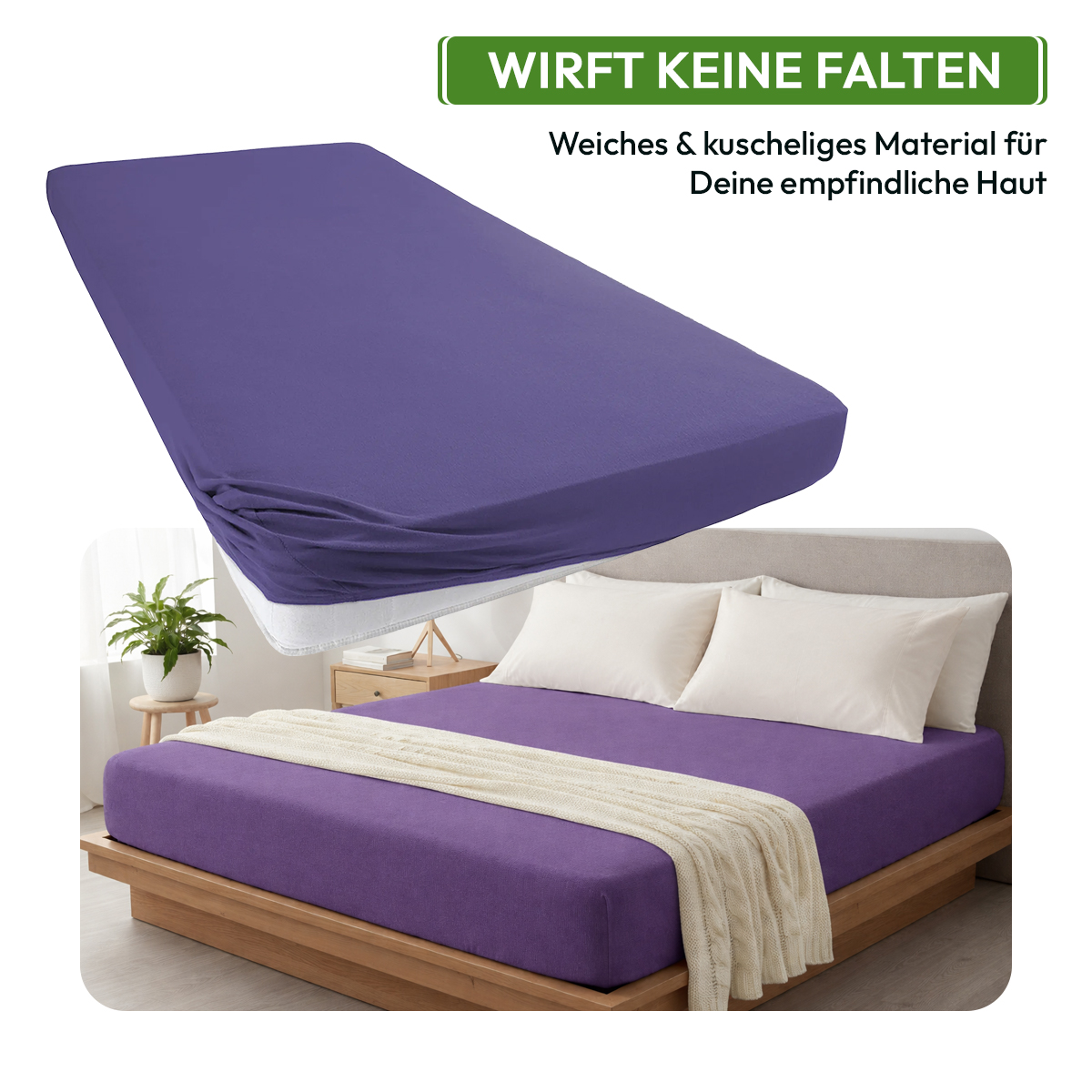 Jersey Spannbettlaken 140gsm in große 180-200x200+30 cm | Violett / Lila Farbe