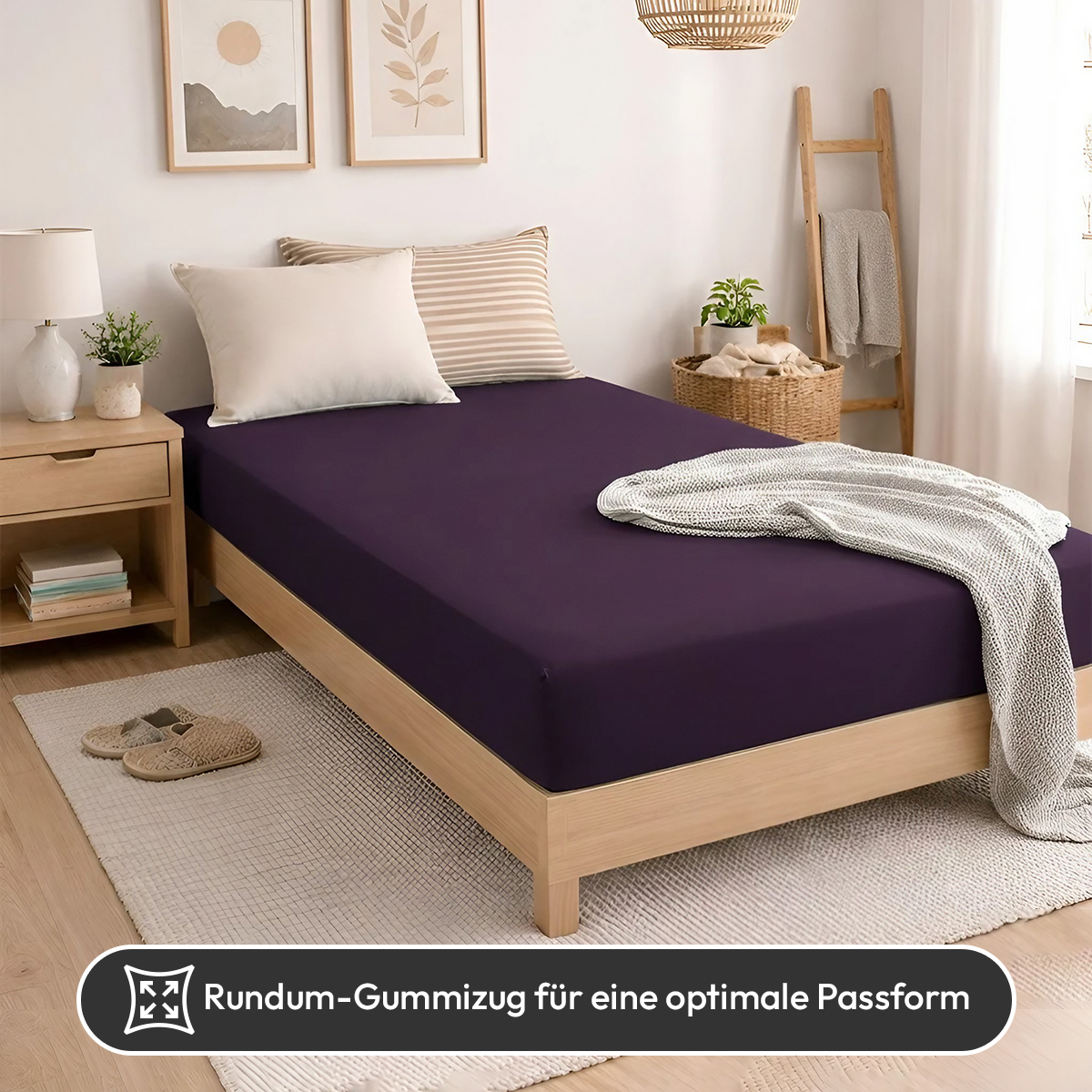 Jersey Spannbettlaken 140gsm in große 180-200x200+30 cm | Aubergine / Pflaume Farbe
