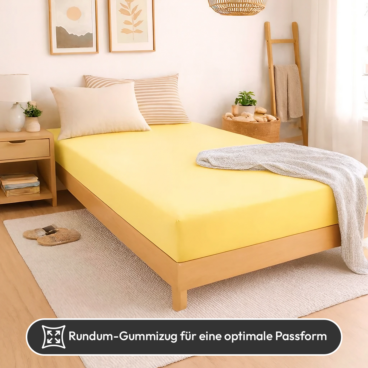 Jersey Spannbettlaken 140gsm in große 180-200x200+30 cm | Gelb / Vanille Farbe