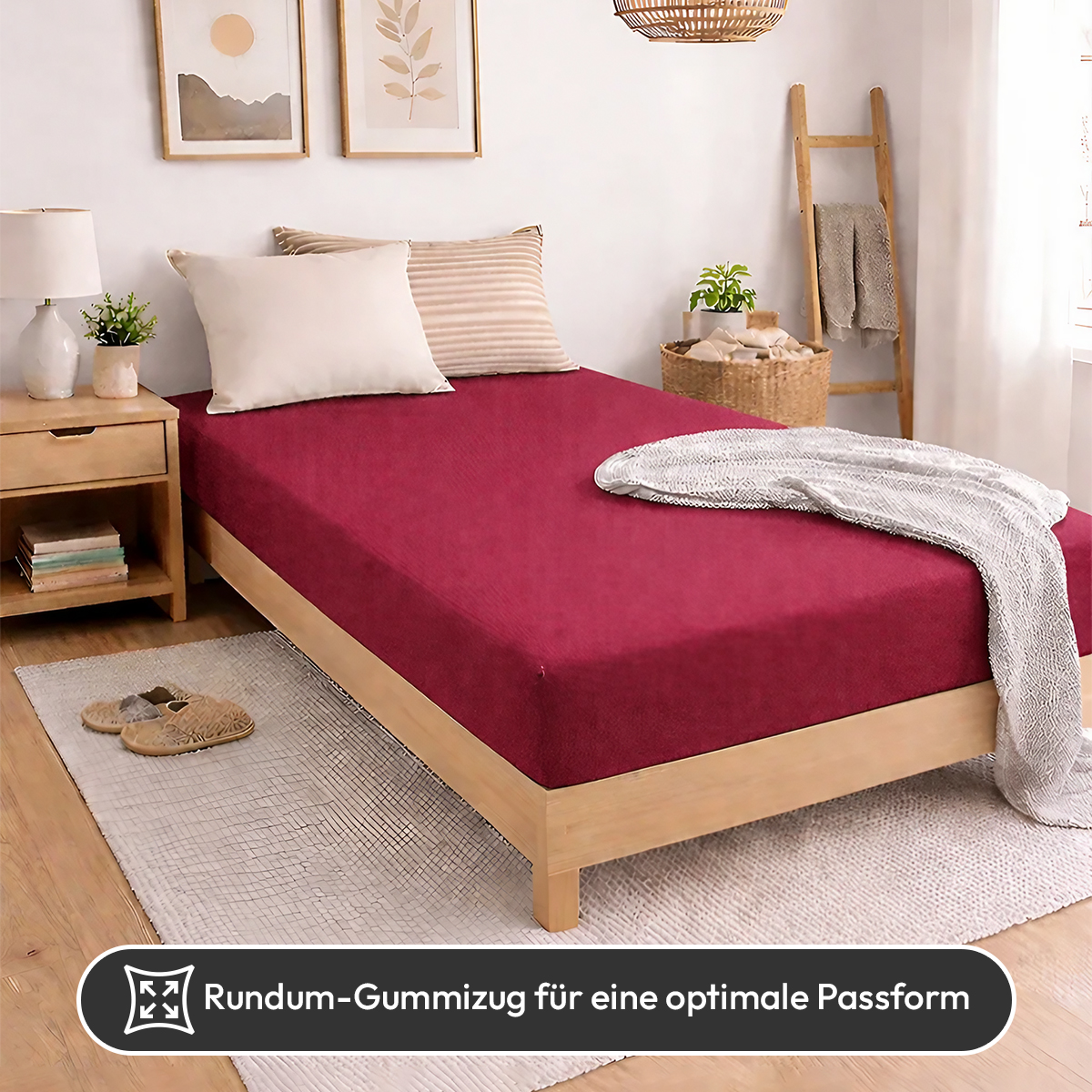 Jersey Spannbettlaken 140gsm in große 180-200x200+30 cm | Bordeaux / Weinrot Farbe