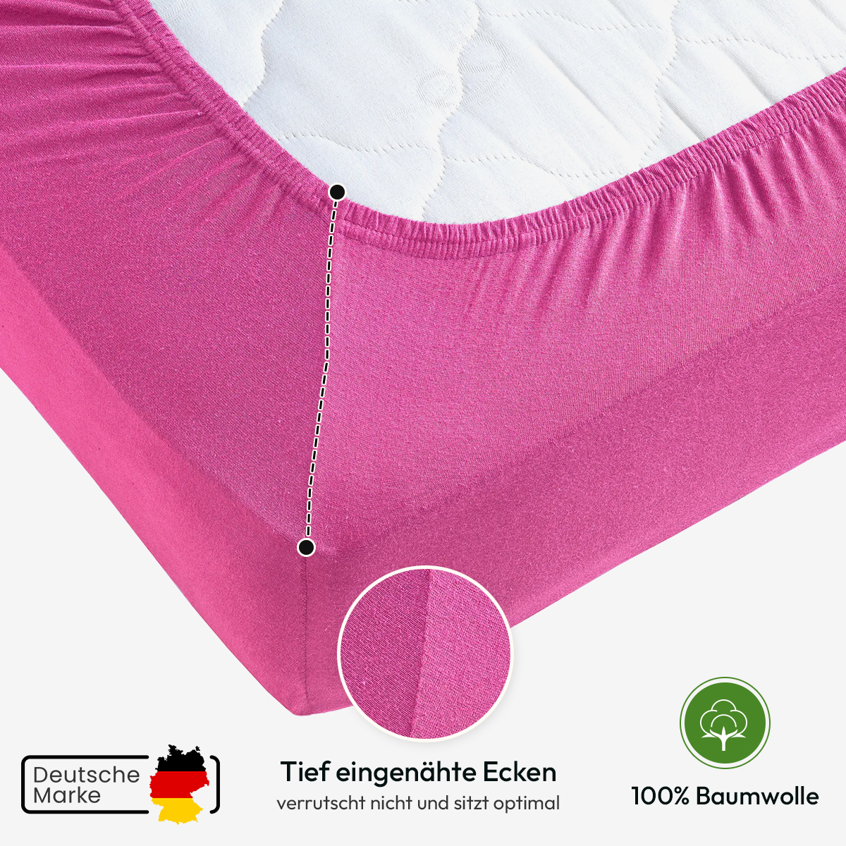 Jersey Spannbettlaken 140gsm in große 180-200x200+30 cm | Magenta / Pink Farbe