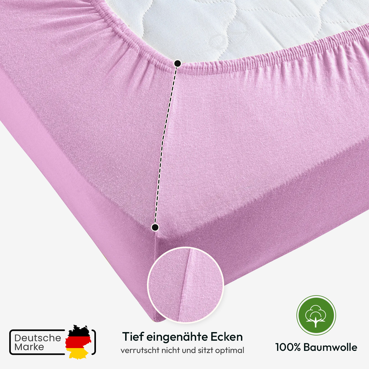 Jersey Spannbettlaken 140gsm in große 180-200x200+30 cm | Rosa  Farbe