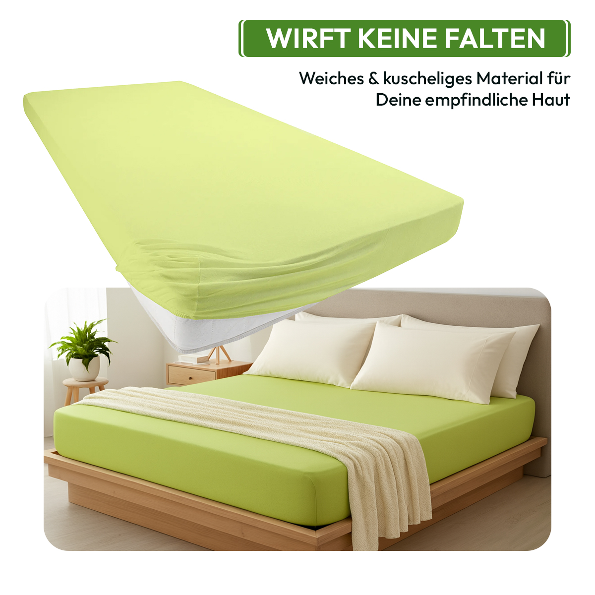 Jersey Spannbettlaken 140gsm in große 180-200x200+30 cm | Apfelgruen / Kiwi Farbe