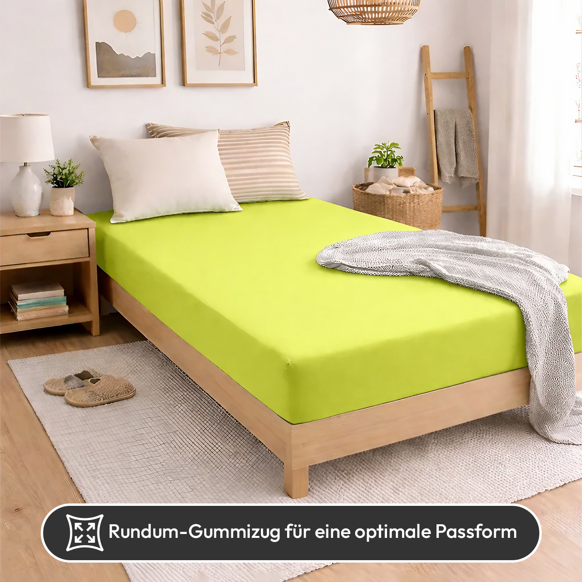 Jersey Spannbettlaken 140gsm in große 180-200x200+30 cm | Apfelgruen / Kiwi Farbe