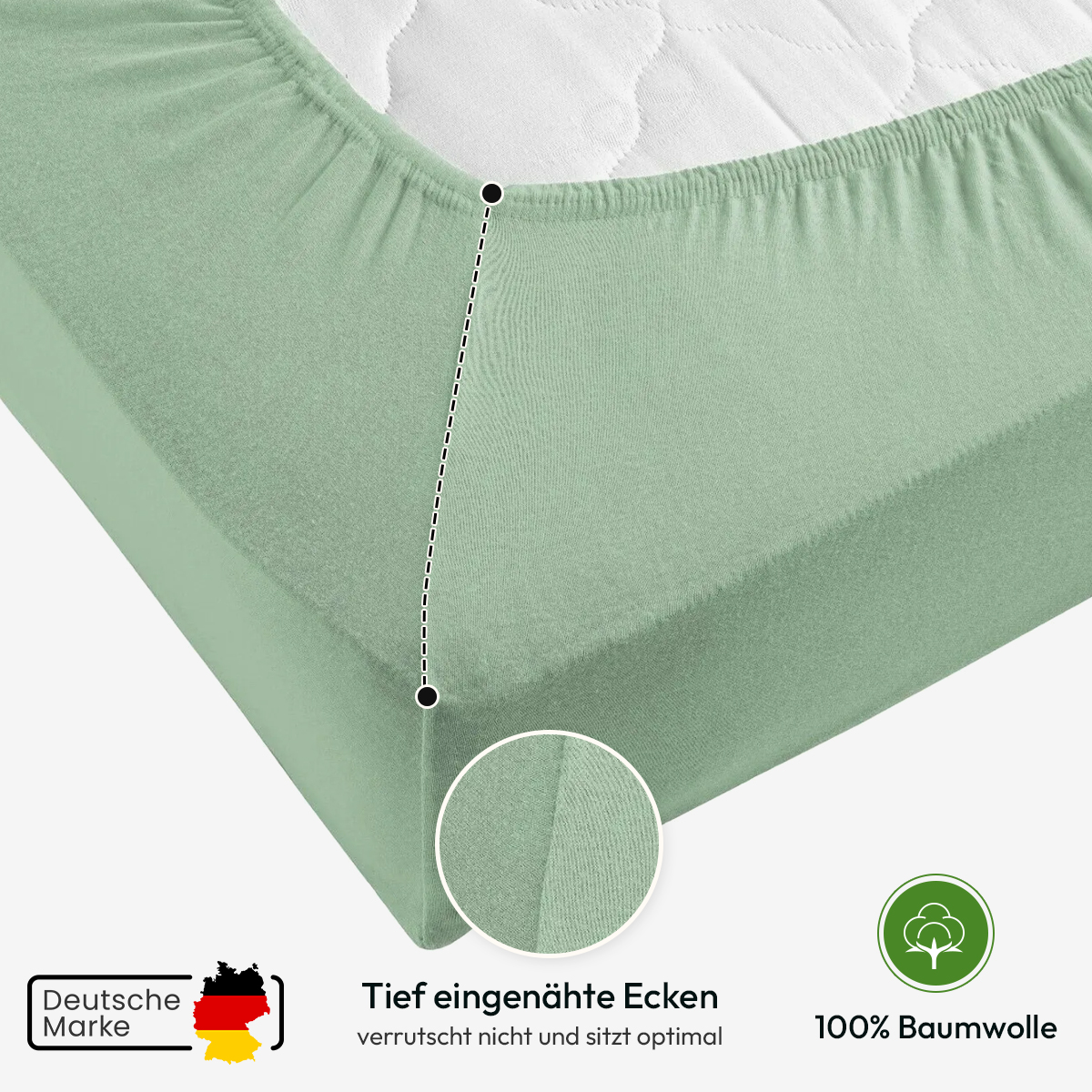 Jersey Spannbettlaken 140gsm in große 180-200x200+30 cm | Eukalyptus Farbe