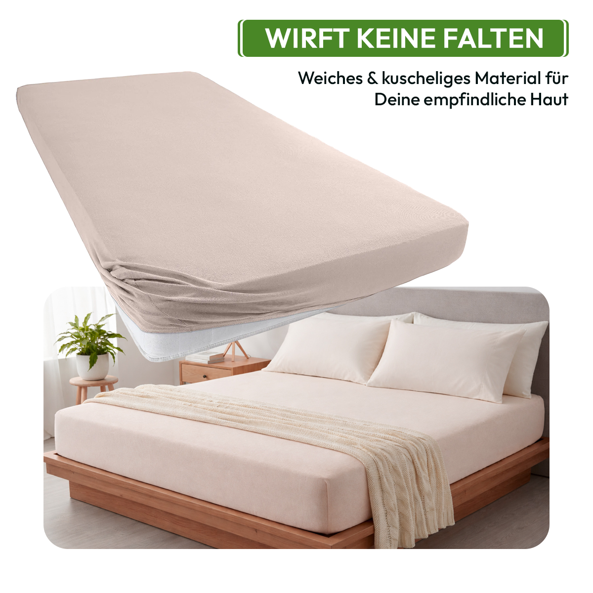 Jersey Spannbettlaken 140gsm in große 180-200x200+30 cm | Beige / Kiesel Farbe