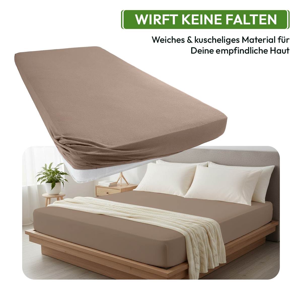 Jersey Spannbettlaken 140gsm in große 180-200x200+30 cm | Nougat / Taupe Farbe