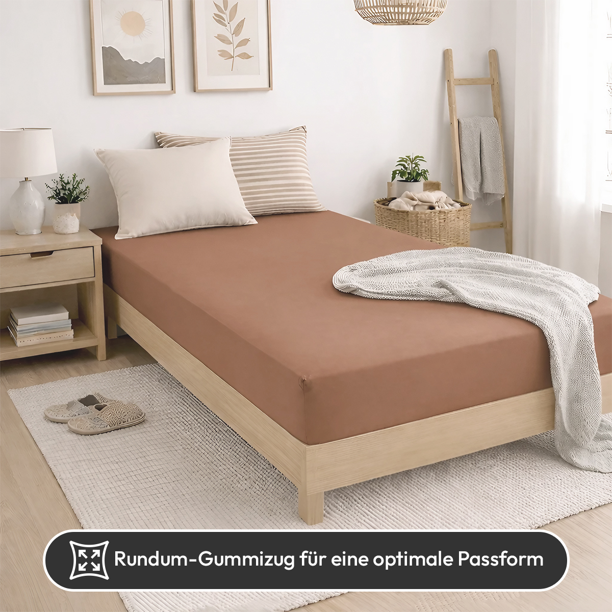 Jersey Spannbettlaken 140gsm in große 180-200x200+30 cm | Nougat / Taupe Farbe